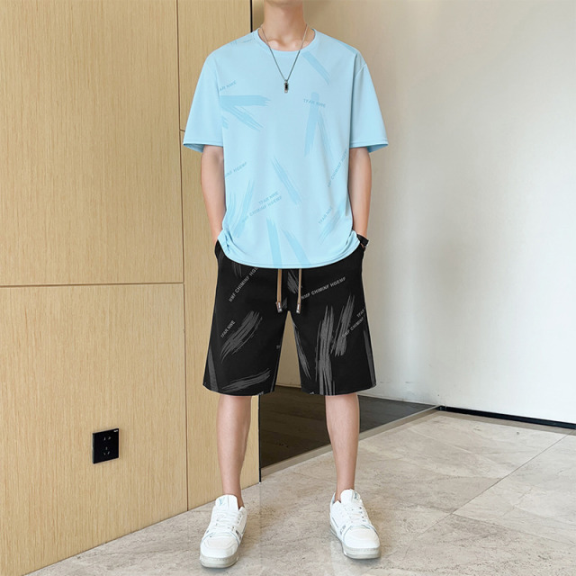 10670398.VPN 休闲时尚套装男夏季篮球运动休闲服潮牌一套搭配短袖短裤男