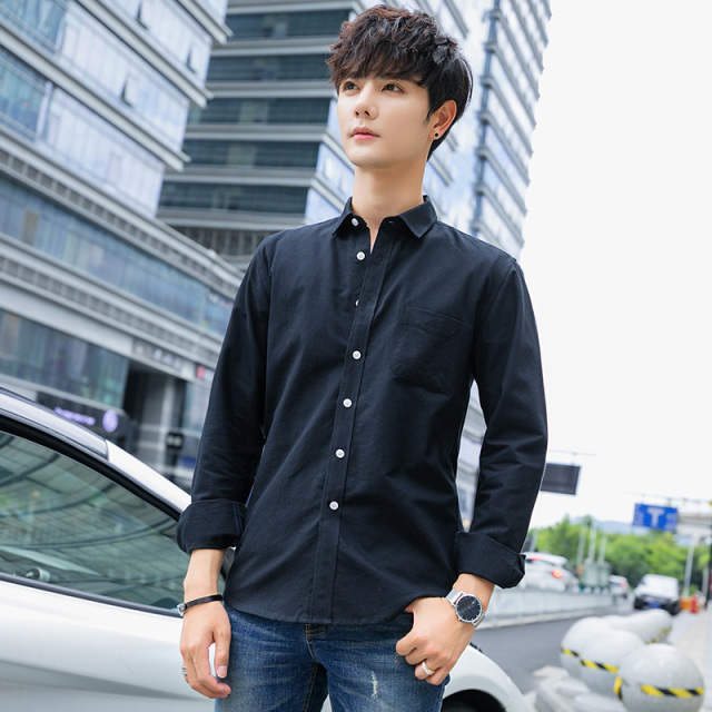 11003481.尼格卡丹 春季长袖衬衫男纯色修身春秋款上衣服潮流时尚青年商务男衬衣