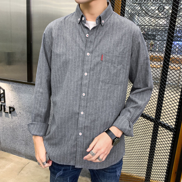 11003599.尼格卡丹 条纹衬衫男长袖春秋新款衬衣青少年休闲男士秋装上衣外套