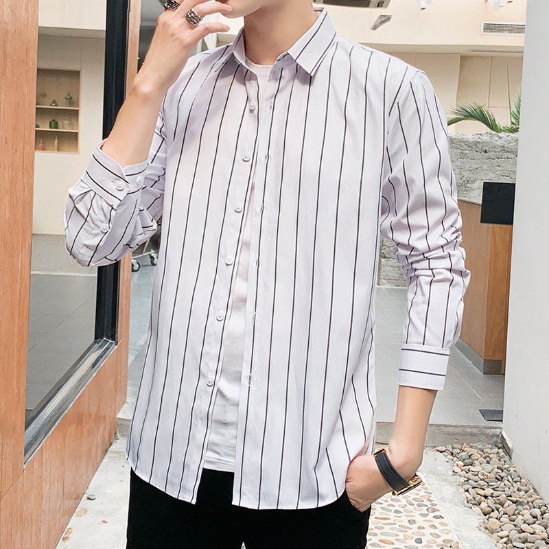 10992853.VPN 条纹衬衫男春秋季新款百搭休闲长袖上衣男士商务衬衣