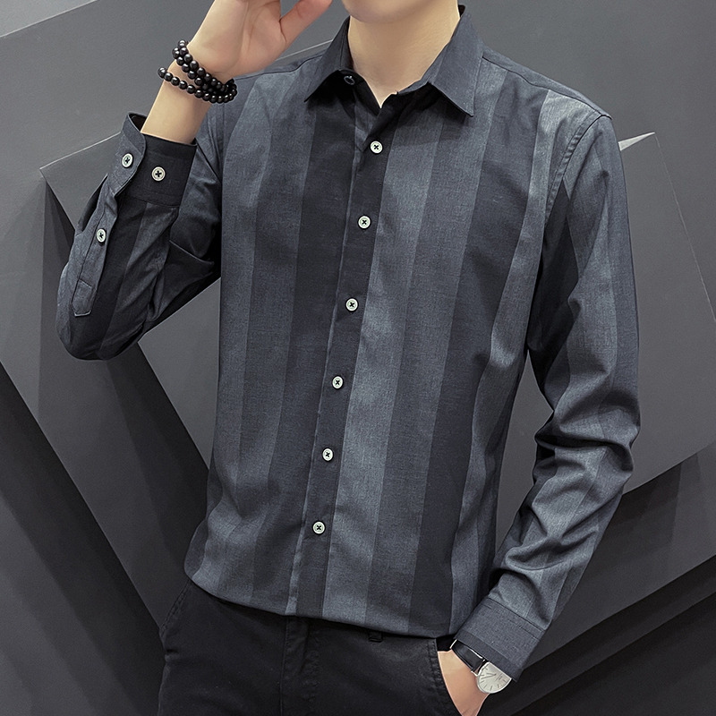 10994844.克里普 外穿条纹衬衫男士长袖秋季时尚百搭韩版个性衬衣帅气潮流上衣
