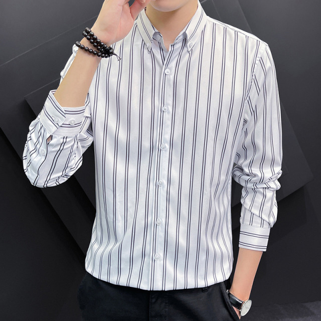 10995014.VPN 长袖衬衫男士中青年春秋季新款商务休闲宽松条纹衬衣男
