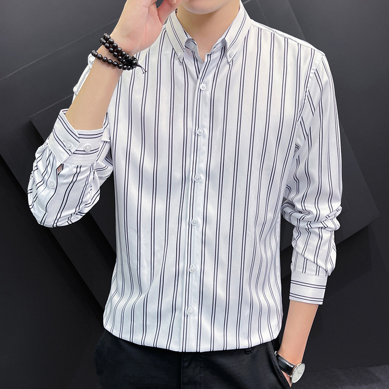 10995014.VPN 长袖衬衫男士中青年春秋季新款商务休闲宽松条纹衬衣男