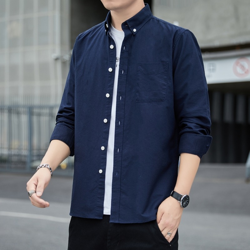 10994429.克里普 美式衬衫男长袖春秋季纯色工装衬衣宽松休闲外套
