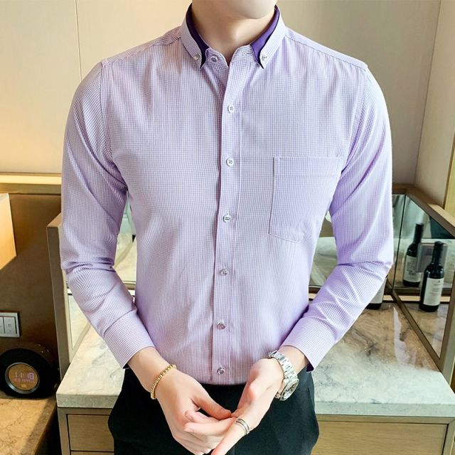 10994348.克里普 秋季长袖条纹衬衫休闲商务职业衬衣男士上衣