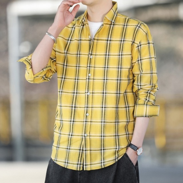 10998894.克里普 格子长袖衬衫男士潮牌男生休闲上衣服春秋季宽松衬衣外套