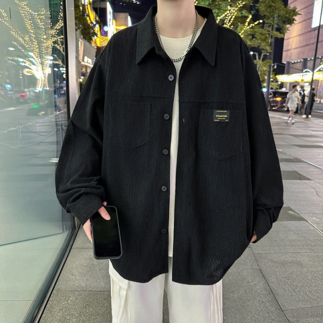 11008382.尼格卡丹 灯芯绒长袖衬衫外套男翻领宽松潮流休闲百搭外穿秋季新款
