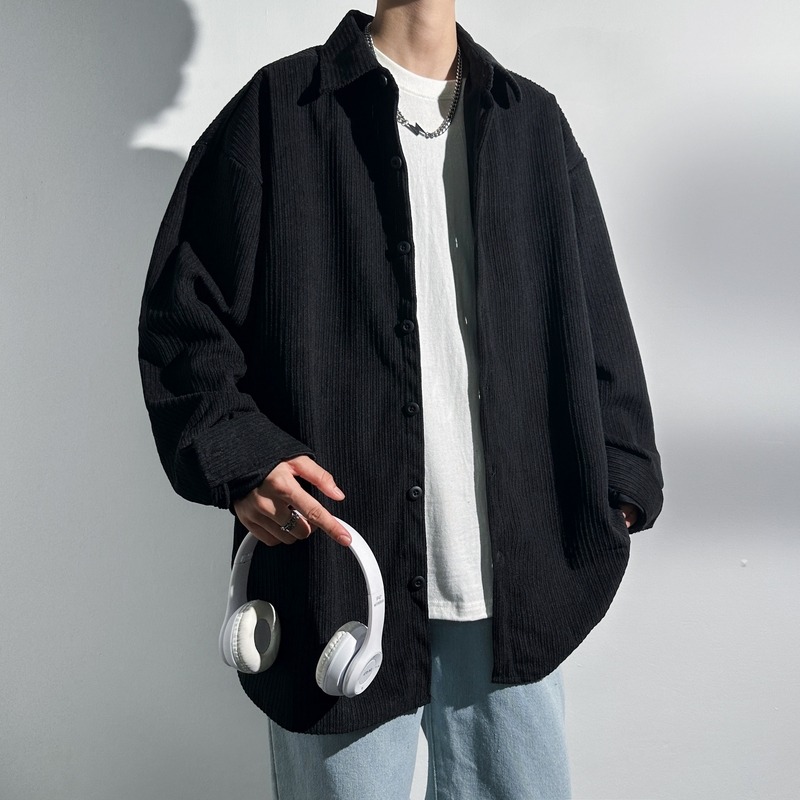 10998448.克里普 长袖衬衫男士春秋款灯芯绒衬衣服潮牌秋季宽松外套男