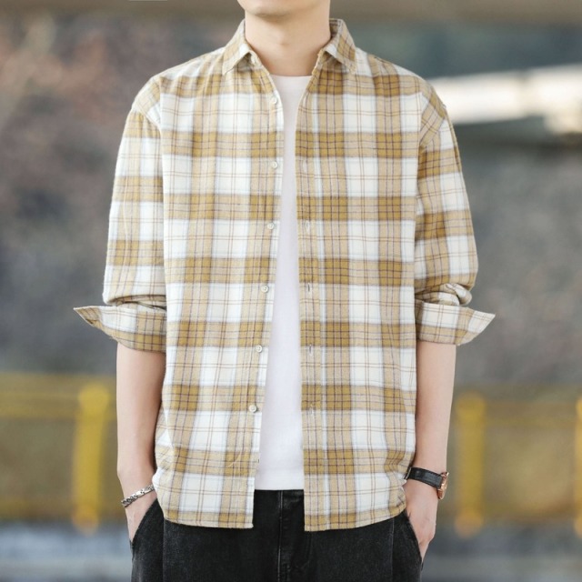 10998955.克里普 秋季格子衬衫长袖男士潮流百搭衬衣休闲外套男装春秋新款