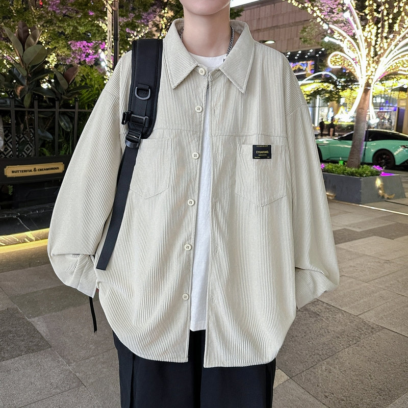 10998767.克里普 灯芯绒衬衫男长袖春秋季新款宽松翻领上衣服男士潮牌休闲衬衣外套