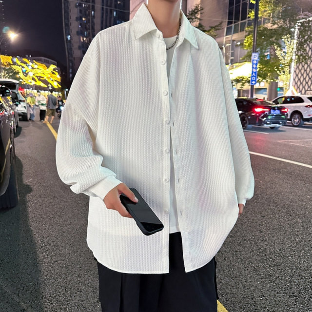 11008303.尼格卡丹 新款长袖衬衫男士修身痞帅寸衫垂感休闲衬衣男春秋