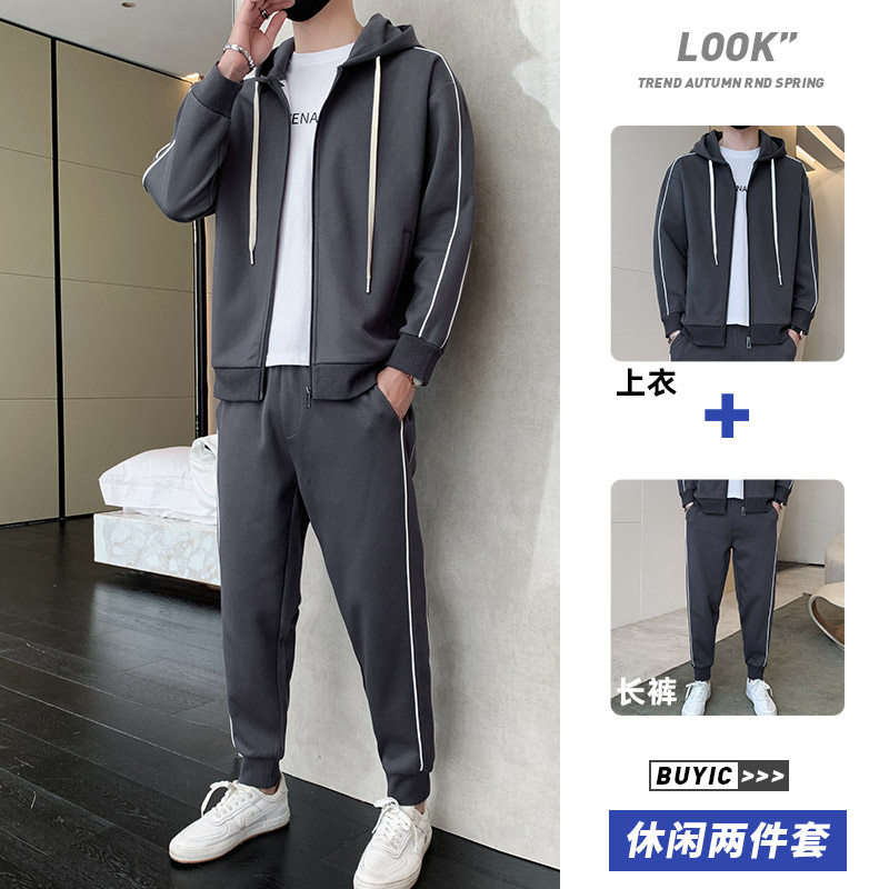 11049220.尼格卡丹 秋季休闲运动套装男两件套宽松开衫卫衣外套男款