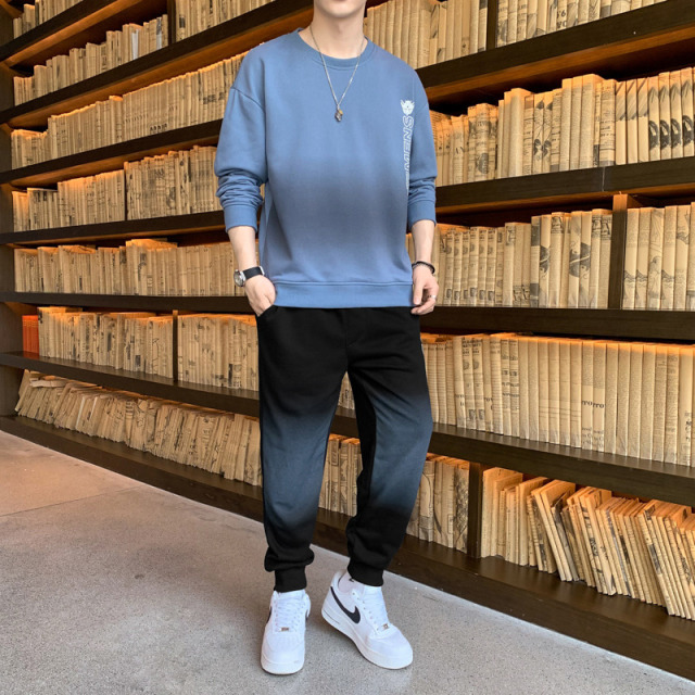 11049067.尼格卡丹 男士套装搭配帅气春秋圆领宽松卫衣休闲潮流小脚卫裤青少年两件套