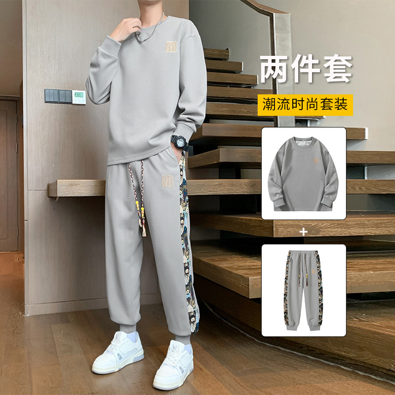 11111525.尼格卡丹 休闲套装男士春秋冬季新款宽松潮流运动圆领卫衣长裤免搭一套