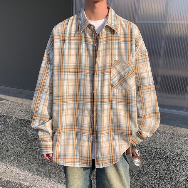 11162846.VPN 长袖衬衣夹克潮牌男款上衣服复古格子衬衫男士春秋季休闲外套