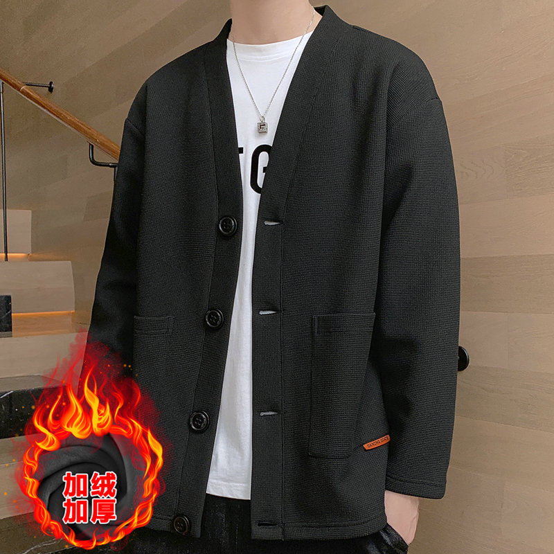 11231917.尼格卡丹 针织开衫卫衣男春秋季新款加绒外套男潮牌青少年痞帅上衣
