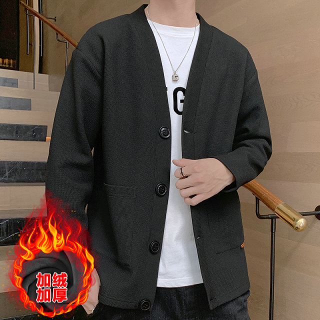 11231917.尼格卡丹 针织开衫卫衣男春秋季新款加绒外套男潮牌青少年痞帅上衣