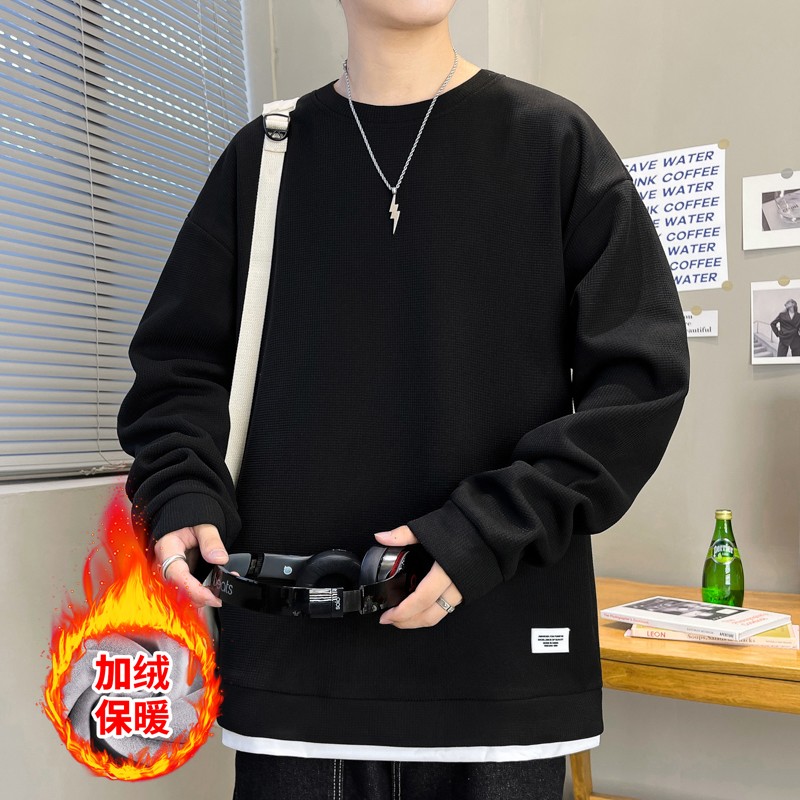 11233583.尼格卡丹 卫衣男士春秋款宽松帅气圆领打底衫男生无帽加绒长袖上衣冬季