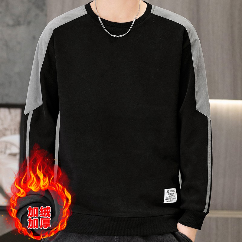 11233843.尼格卡丹 加绒卫衣男士秋冬季新款保暖休闲圆领打底衫男款潮