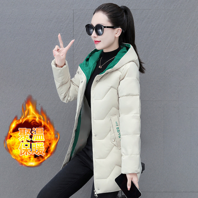 11453677.克里普 韩版宽松棉服女冬季中长款新款时尚连帽面包服棉衣外套