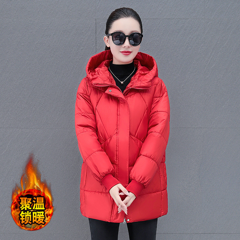 11453921.克里普 棉衣女中长款冬季新款时尚显瘦保暖棉袄棉服百搭连帽外套