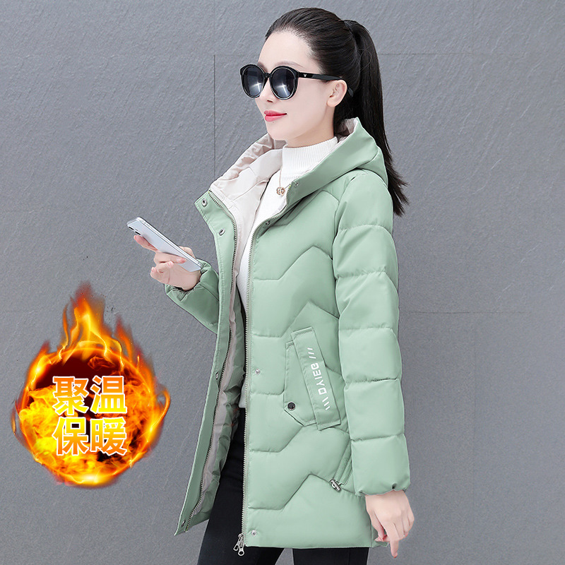 11453677.克里普 韩版宽松棉服女冬季中长款新款时尚连帽面包服棉衣外套