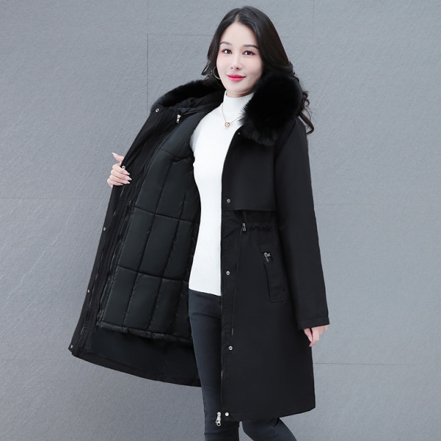 11455643.克里普 一衣三穿可拆卸内胆派克服女冬季中长款棉服外套宽松棉衣