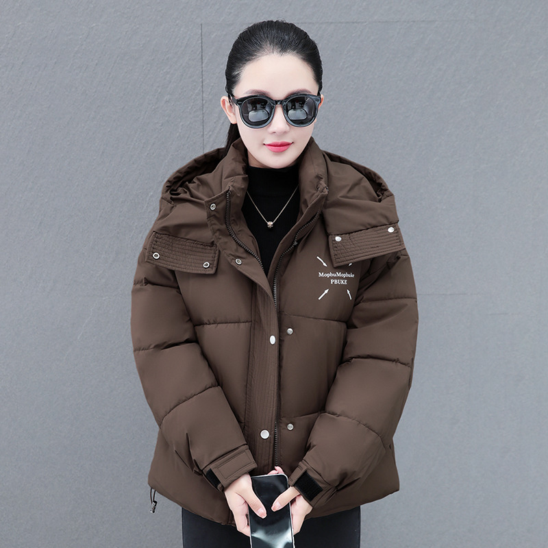 11456767.克里普 冬季短款保暖棉衣女士时尚印花防风立领连帽御寒保暖