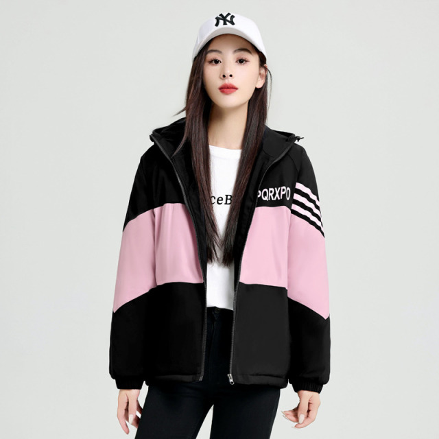 11455693.克里普 潮牌棉衣外套女潮秋冬女装新款宽松百搭时尚连帽棉衣外穿
