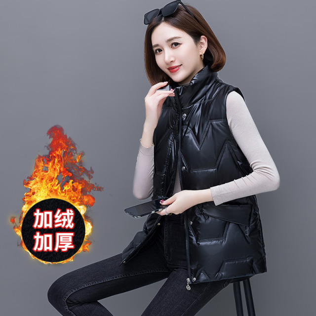 11462076.克里普 亮面棉马甲女秋冬新款加厚坎肩背心马夹短外套