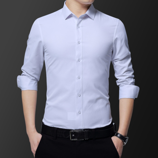 12175548.尼格卡丹 男士长袖衬衫青年休闲百搭纯色商务衬衣潮流