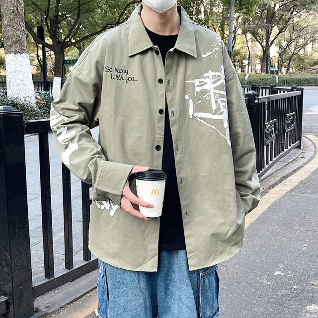 12176793.尼格卡丹 长袖衬衫男春夏潮牌衬衣青少年休闲上衣外套