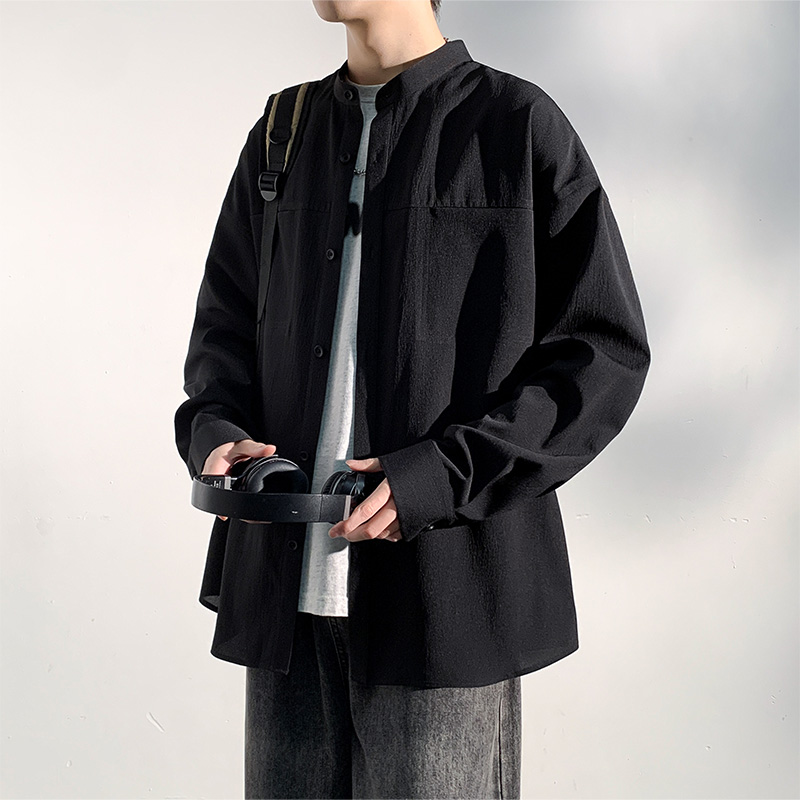 12176472.尼格卡丹 衬衫男士春夏季新款宽松翻领长袖衬衣休闲外套