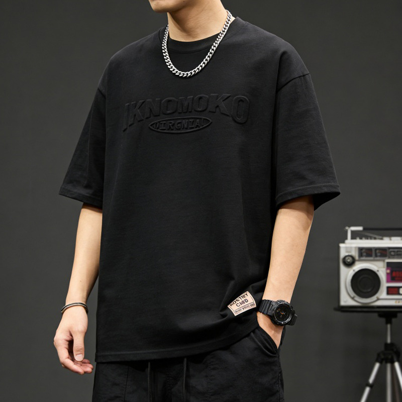 13394275.克里普 钢印字母短袖T恤男夏季新款宽松大码潮牌休闲上衣