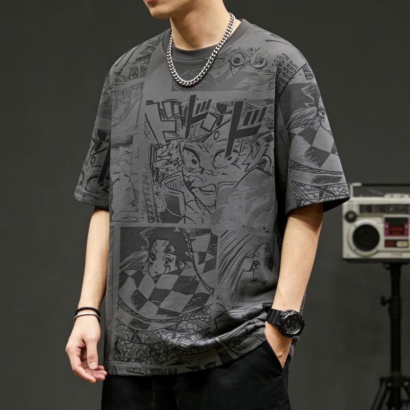 13395724.克里普 大码短袖男士夏季潮牌满印半袖宽松休闲男装