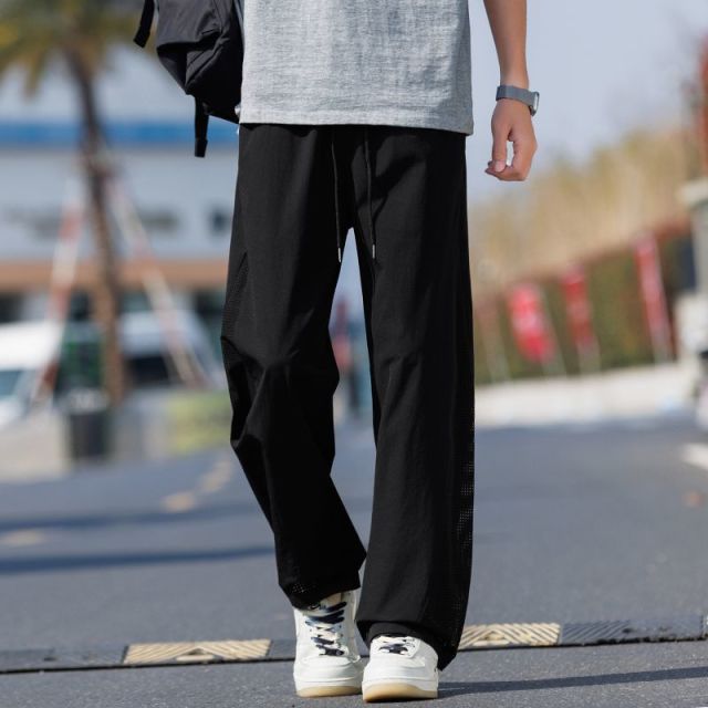 13397349.克里普 美式阔腿休闲裤男士夏季冰丝直筒运动裤男生