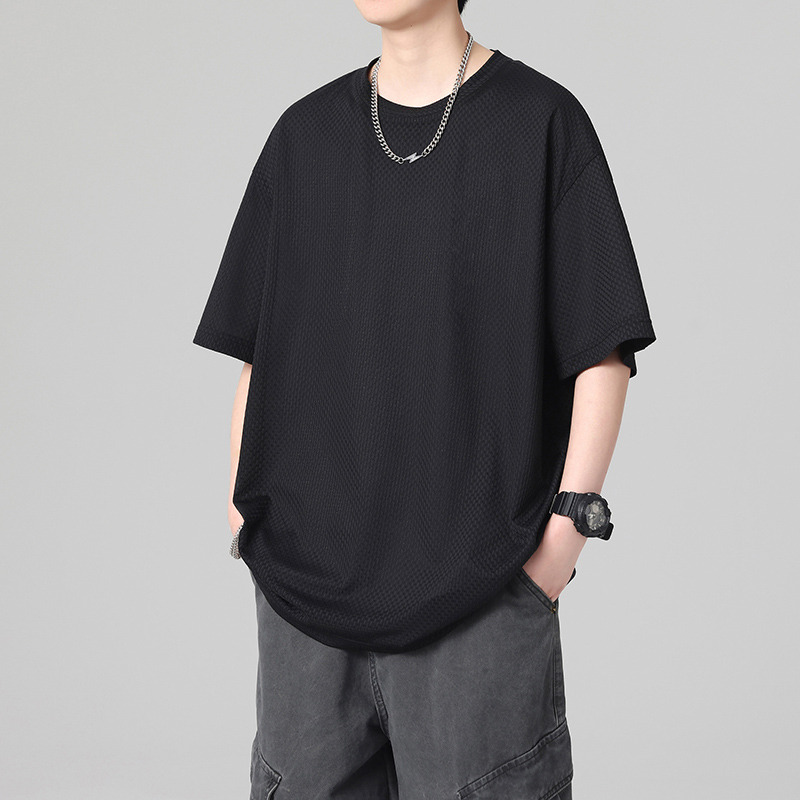 13418467.克里普 纯色圆领短袖T恤男士夏季潮牌青少年宽松百搭休闲上衣