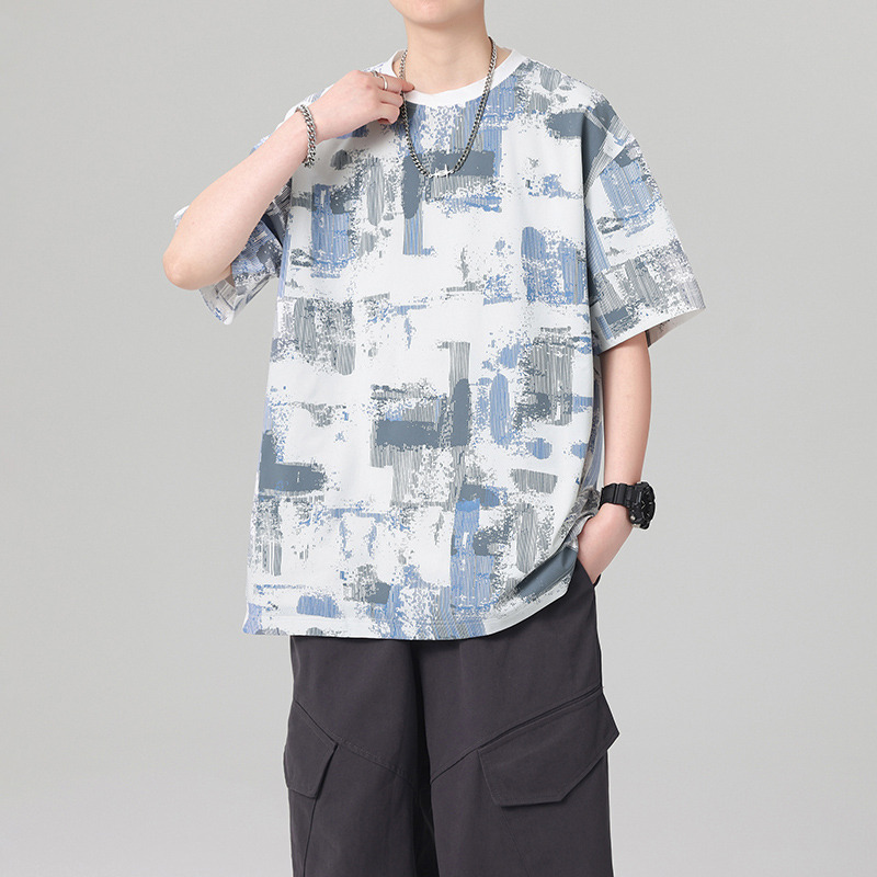 13418480.克里普 短袖T恤男士夏季新款圆领青年休闲时尚印花上衣
