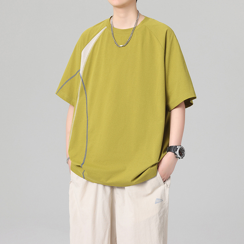 13418435.克里普 夏季撞色拼接运动短袖T恤男潮牌宽松休闲半袖体恤