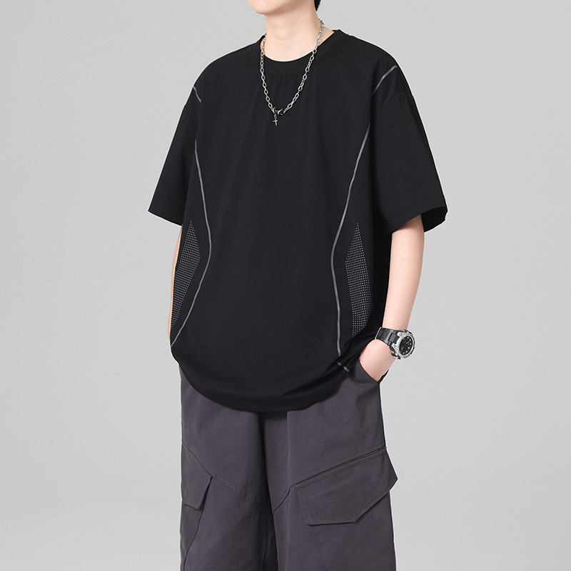 13420028.克里普 短袖T恤男士圆领夏季美式宽松上衣拼接半袖体恤