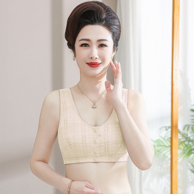 12435822.优人美高弹宽肩纯棉前扣中老年内衣妈妈文胸