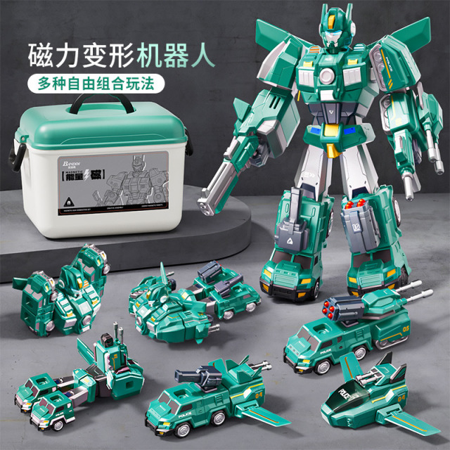12280096.奥智嘉 儿童磁力拼接机器人变形合体汽车仿真模型益智玩具男孩生日礼物