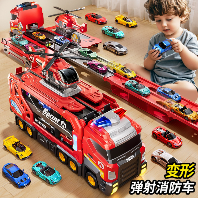 12751501.奥智嘉 儿童工程运输车弹射变形轨道男孩合金小汽车收纳玩具早教礼物