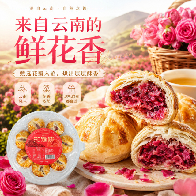 13792005.【3盒】开口笑鲜花饼30克*8枚/盒