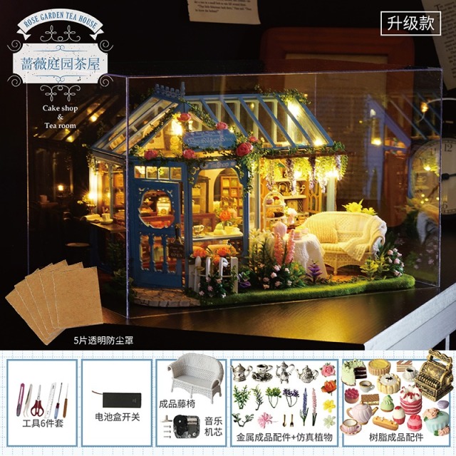 11931023.『DIY小屋系列』蔷薇庭园茶屋手工拼装木制玩具房子模型女生日礼物