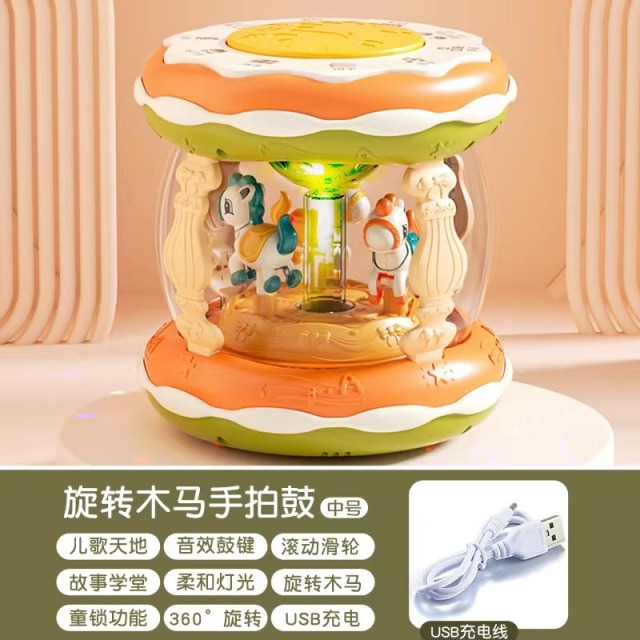12123159.『推荐送礼彩盒』宝宝手拍鼓音乐婴儿电动旋转木马拍拍鼓早教益智玩具节日礼物