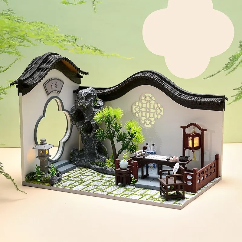 12131901.『DIY小屋系列』中国风古建筑手工制作木制拼装模型娃屋摆件玩具生日礼物