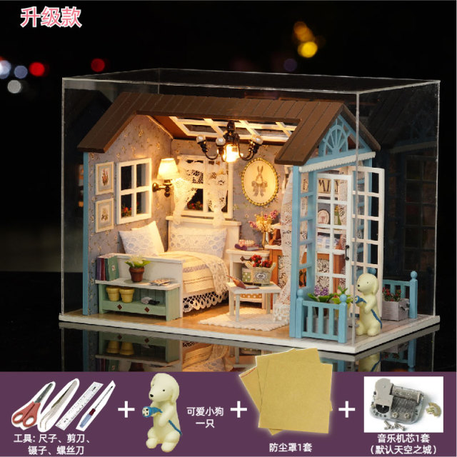 12142562.『DIY小屋系列』手工拼装diy森蓝时光小屋模型玩具微缩场景bjd娃屋礼物