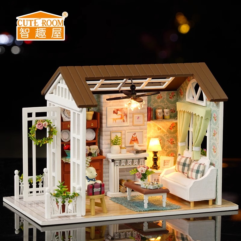 12142562.『DIY小屋系列』手工拼装diy森蓝时光小屋模型玩具微缩场景bjd娃屋礼物