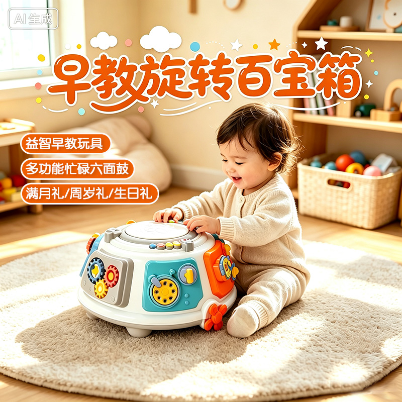 13814336.早教百宝箱忙碌鼓蒙氏益智多功能电动手拍鼓婴幼儿宝宝声光玩具生日礼物